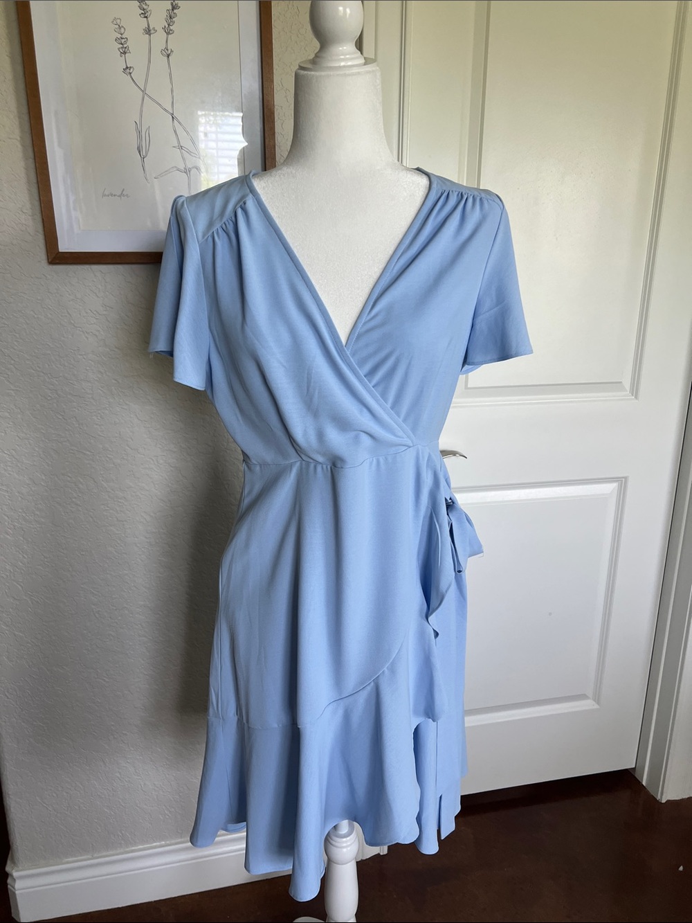 Altar'd State Powder Blue Wrap Midi Dress with Tie Waist